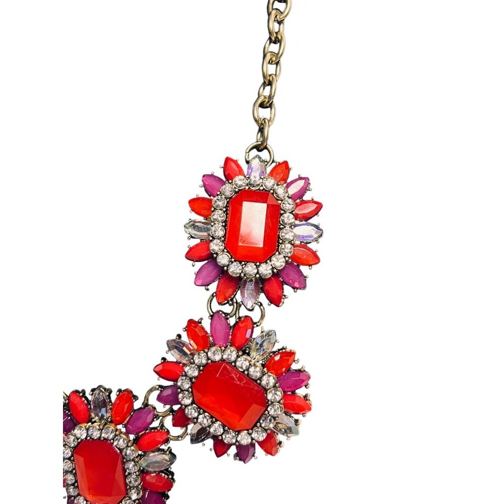 Susan Graver Gold Tone, Red And Pink Floral Statement Necklace (6268) - Picture 5 of 9